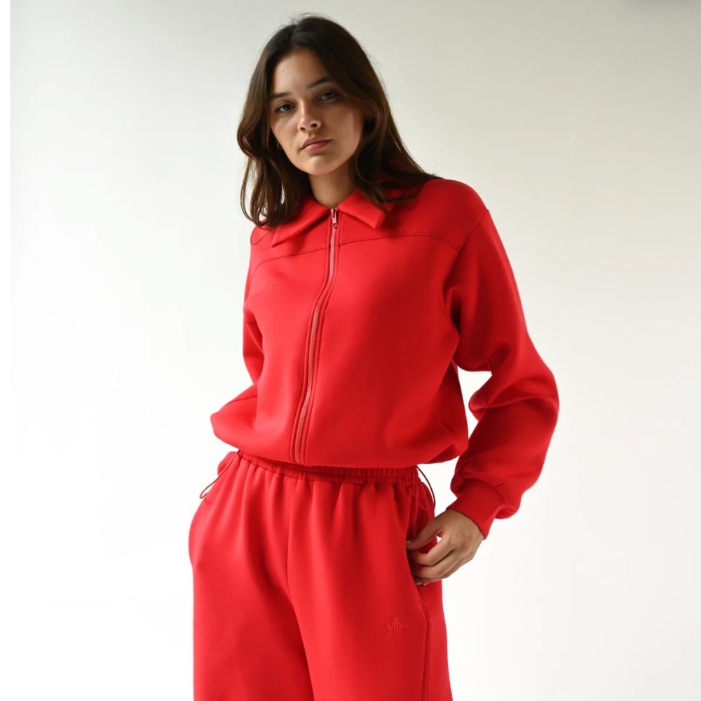 NWT YLLW THE LABEL Kasey Knit Neoprene Jacket, Ruby, size S NWT